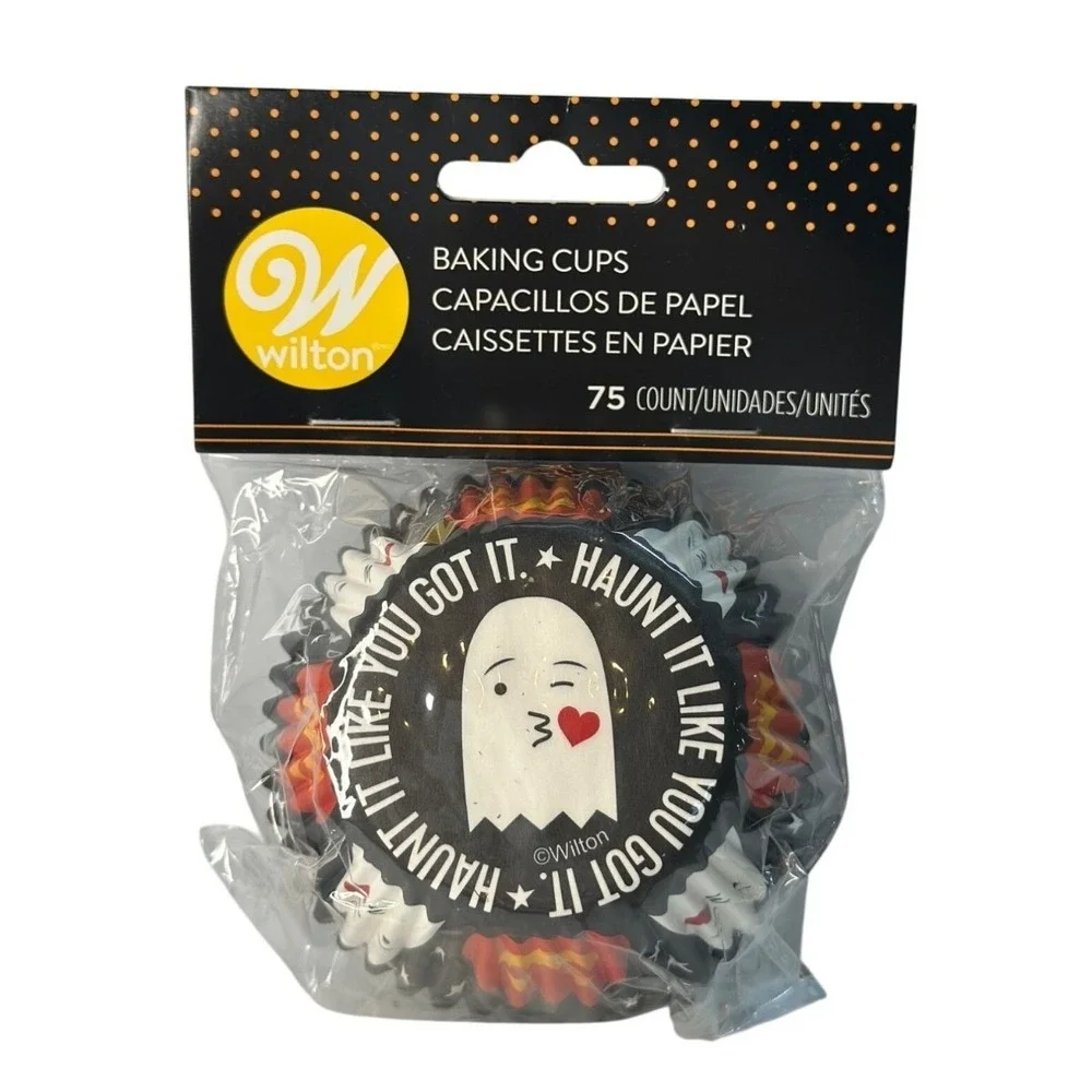 NEW‎ Wilton Halloween Baking Cups 75 Count Ghost Black & White 